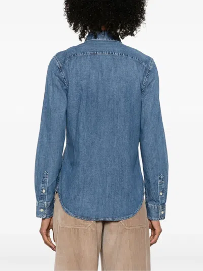 Polo Ralph Lauren Long Sleeve Button Front Shirt In Blue