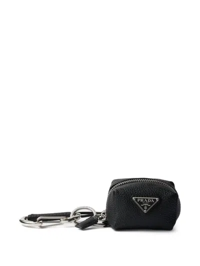 Prada Black Leather Bag Charm In Black