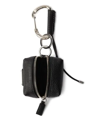 Prada Black Leather Bag Charm In Black