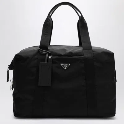 Prada Re-nylon And Saffiano Leather Duffle Bag In Black