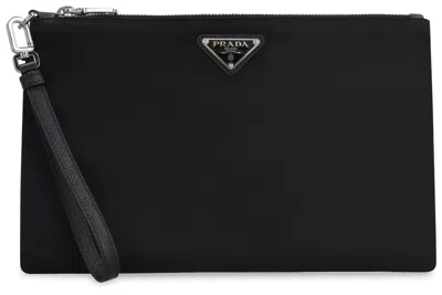 Prada Triangle Logo Re-nylon And Saffiano Leather Envelope Pouch