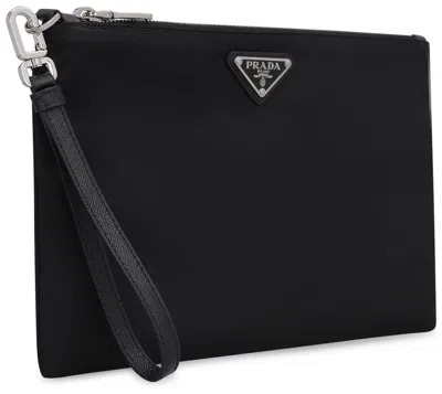 Prada Triangle Logo Re-nylon And Saffiano Leather Envelope Pouch