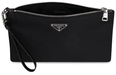 Prada Triangle Logo Re-nylon And Saffiano Leather Envelope Pouch