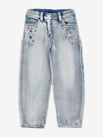 Monnalisa Girls Denim Stitch Jeans In Blue