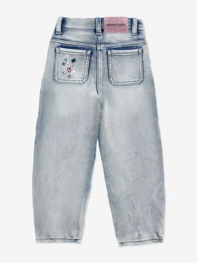 Monnalisa Girls Denim Stitch Jeans In Blue