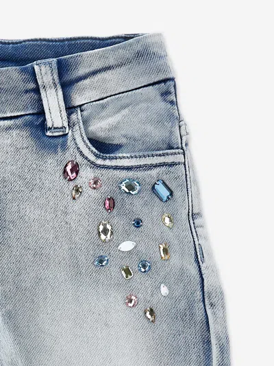 Monnalisa Girls Denim Stitch Jeans In Blue