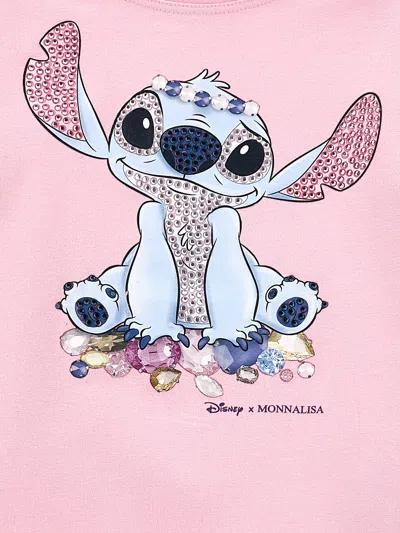 Monnalisa Stitch T-shirt Mit Strasssteinen In Pink