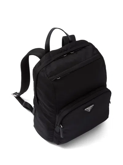 Prada Re-nylon Triangle Logo Backpack In Black