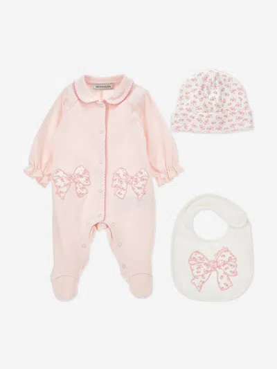 Monnalisa Baby Girls Bow Babygrow Set In Pink