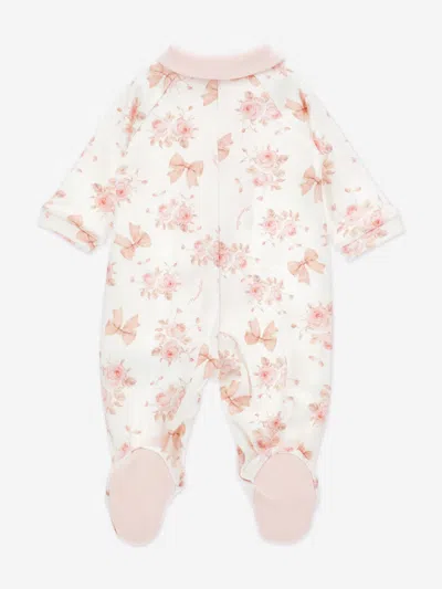Monnalisa Baby Girls Bow And Flower Print Babygrow In White