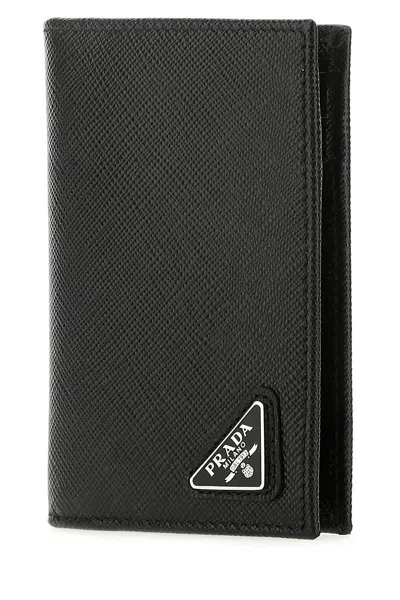 Prada Black Vertical Wallet In Saffiano