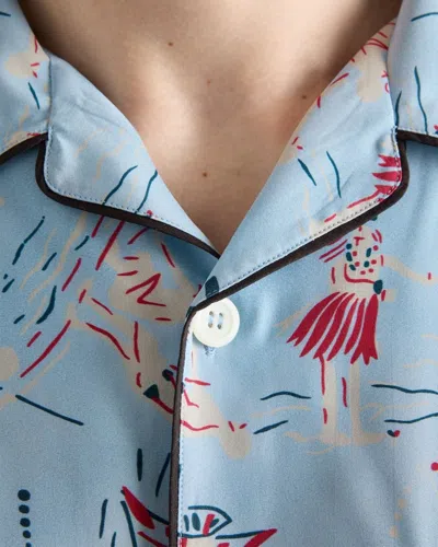 Prada Satin Shirt With Printed Design And Pocket In Blue