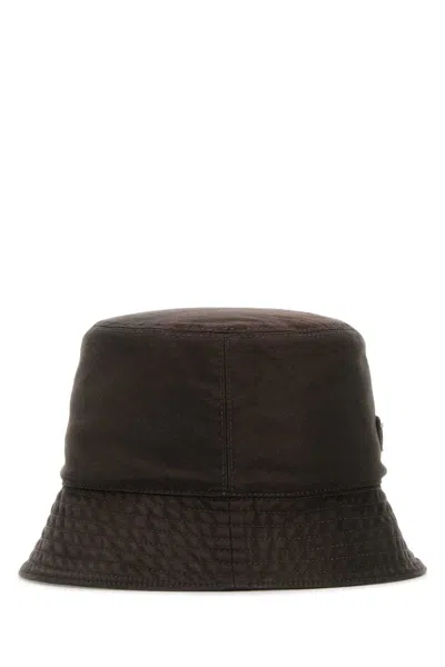 Prada Cotton Bucket Hat Stitched Brim In Brown