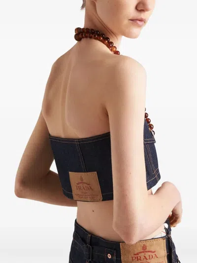 Prada Crop-top Aus Selvedge-denim In Blue