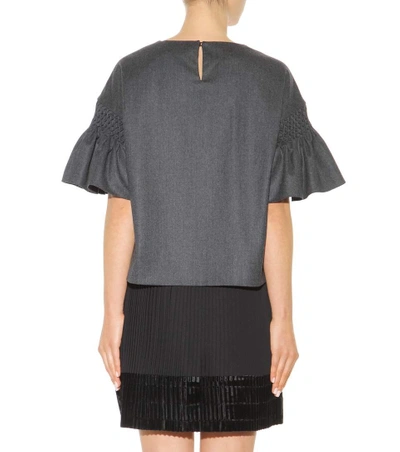 Shop Kenzo Embroidered Wool Blouse In Dark Grey