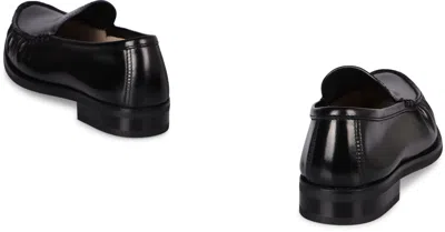 Prada Polished Leather Flat Shoes In Black