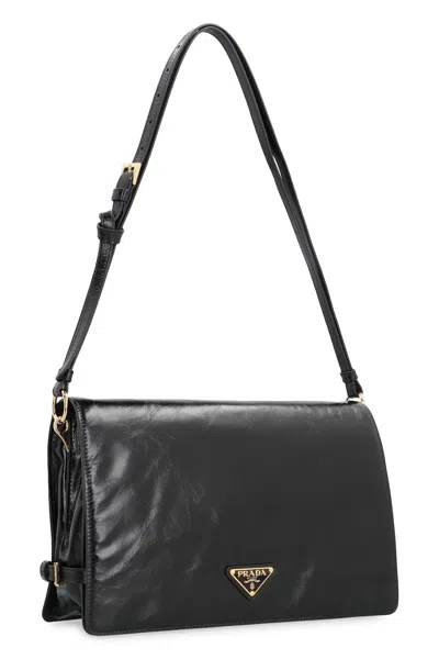 Prada Medium Triangle Logo Shoulder Bag In Black