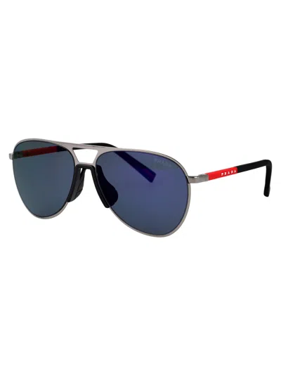 Prada Linea Rossa Gunmetal Metal Sunglasses In Blue