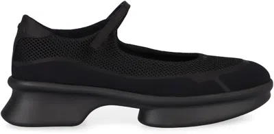 Prada Mesh Upper Round Toe Rubber Sole Ballerinas In Black
