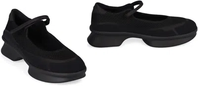 Prada Mesh Upper Round Toe Rubber Sole Ballerinas In Black