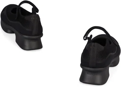 Prada Mesh Upper Round Toe Rubber Sole Ballerinas In Black