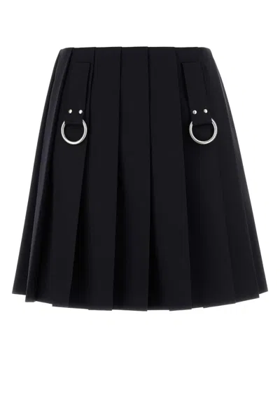 Prada Flared Pleated Skirt With Front Rings And Classic Finish