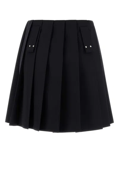 Prada Flared Pleated Skirt With Front Rings And Classic Finish