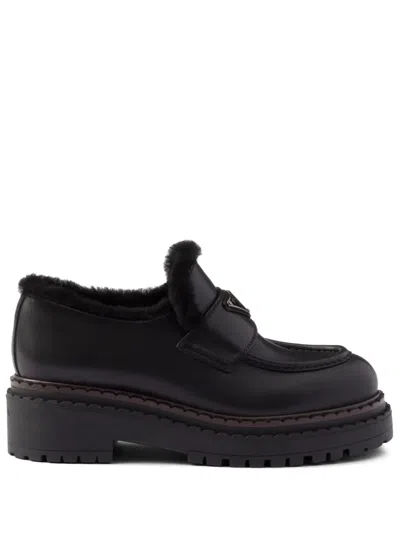 Prada Brushed Leather Loafers In Animal Print