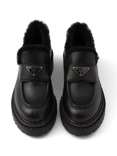 Prada Brushed Leather Loafers In Animal Print