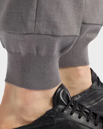 Prada Mens Grey Logo-embroidered Tapered-leg Wool Jogging Bottoms
