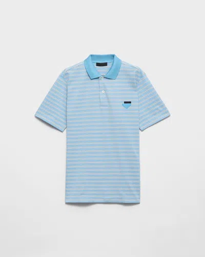 Prada Light Blue Striped Polo Shirt In Blue