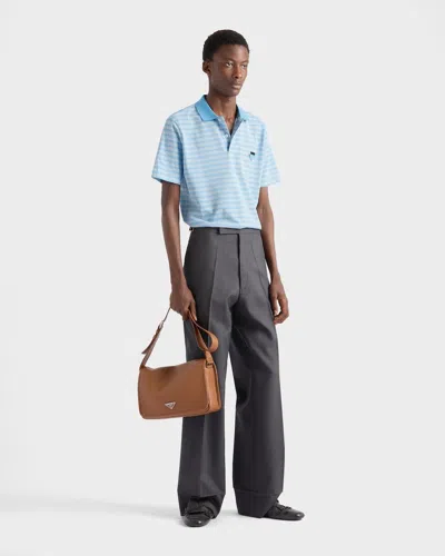 Prada Light Blue Striped Polo Shirt In Blue
