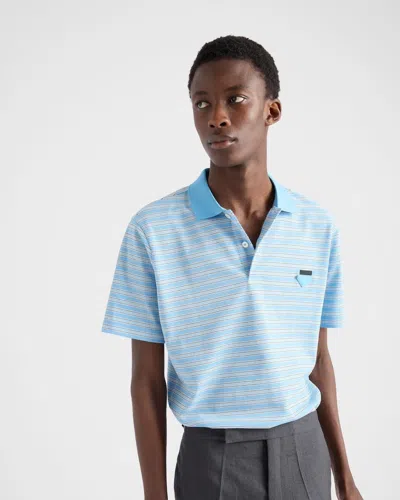 Prada Light Blue Striped Polo Shirt In Blue