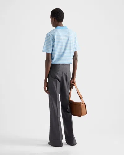 Prada Light Blue Striped Polo Shirt In Blue