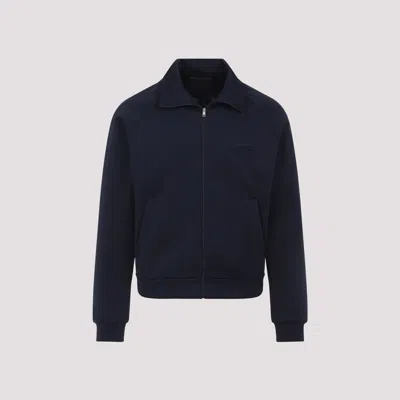 Prada Tech Fabric Sweatshirt With Raglan Sleeves In Blue