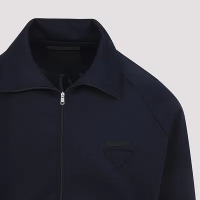 Prada Tech Fabric Sweatshirt With Raglan Sleeves In Blue