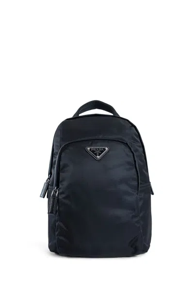 Prada Logo Re-nylon And Saffiano Leather Backpack In Black
