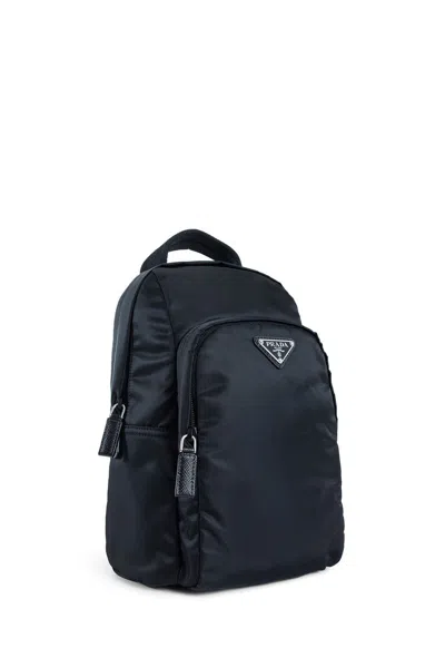 Prada Logo Re-nylon And Saffiano Leather Backpack In Black
