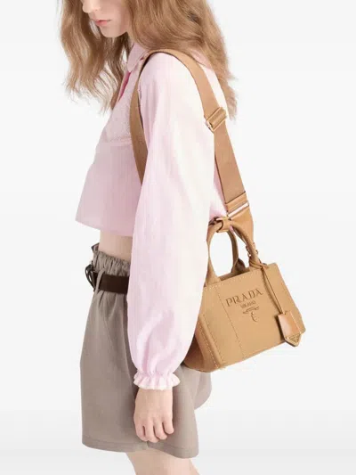 Prada Giardiniera Canvas Tote Bag In Brown