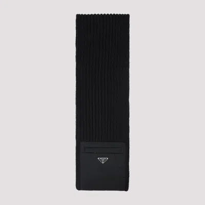 Prada Wool Blend Ribbed Scarf With Zip Pocket