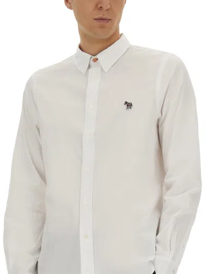 Ps By Paul Smith Zebra-patch Organic-cotton Shirt In White