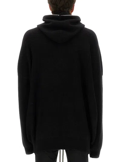Rick Owens Hooded Knit Sweater Featuring Ribbed Finish
