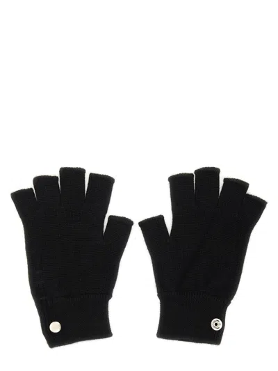 Rick Owens Knuckle Buttoned Ribbed Fingerless Gloves In Black