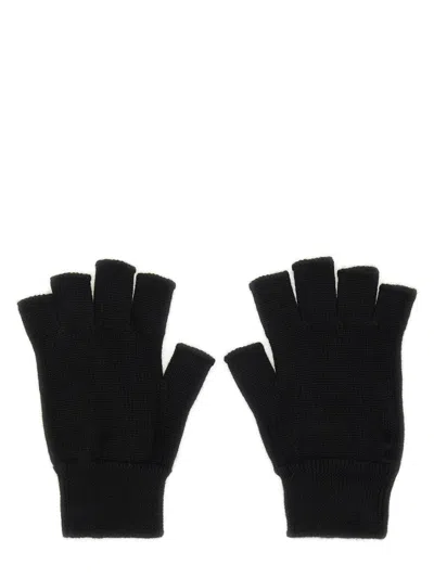 Rick Owens Knuckle Buttoned Ribbed Fingerless Gloves In Black