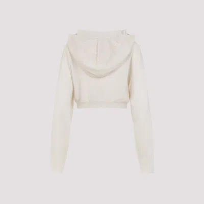 Rick Owens White Wool Cropped Hooded Pullover