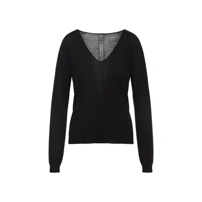 Rick Owens Deep V-neck Virgin Wool Sweater With Long Sleeves In Black