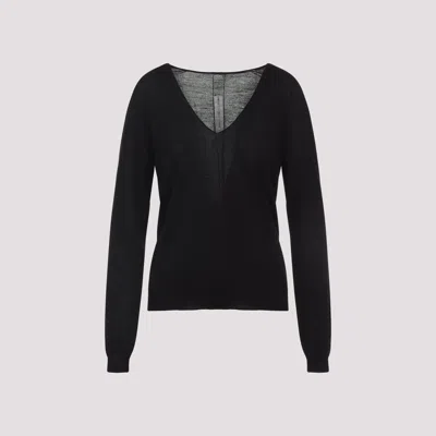 Rick Owens Deep V-neck Virgin Wool Sweater With Long Sleeves In Black
