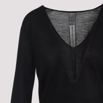 Rick Owens Deep V-neck Virgin Wool Sweater With Long Sleeves In Black