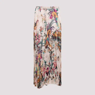 Roberto Cavalli Midi Skirt With Floral And Pheasant Print In Multi