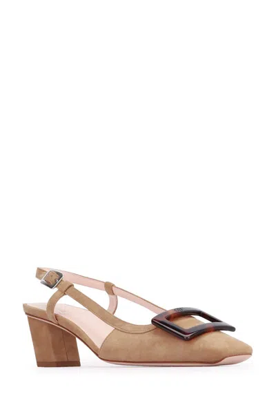 Roger Vivier Slingback Shoes With Oversized Buckle Detail In Pink